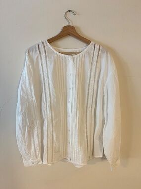 Oversized Button Up Lace Trim Cotton Blouse